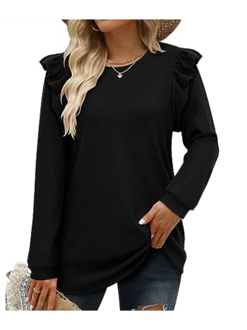 Womens Casual Tunic Top Long Puff Sleeve Crew Neck Blouse for Leggings